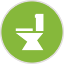 icon of a toilet inside a green circle